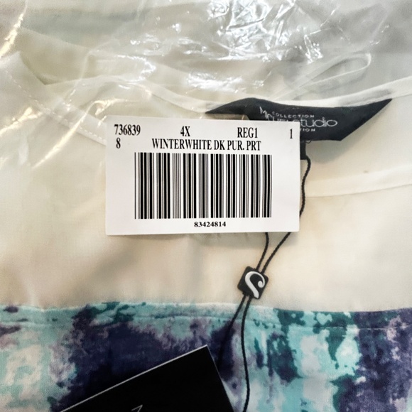 NEW PHOTOS! TOP, KIMONO STYLE, WINTER WHITE/DARK PURPLE, SIZE 4X, PRINTED, - Picture 4 of 15